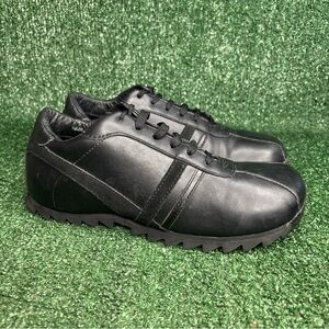 Vintage Steve Madden 'Roloo' Black Leather Sneakers 90s Y2K Womens 8.5 (Mens 7)